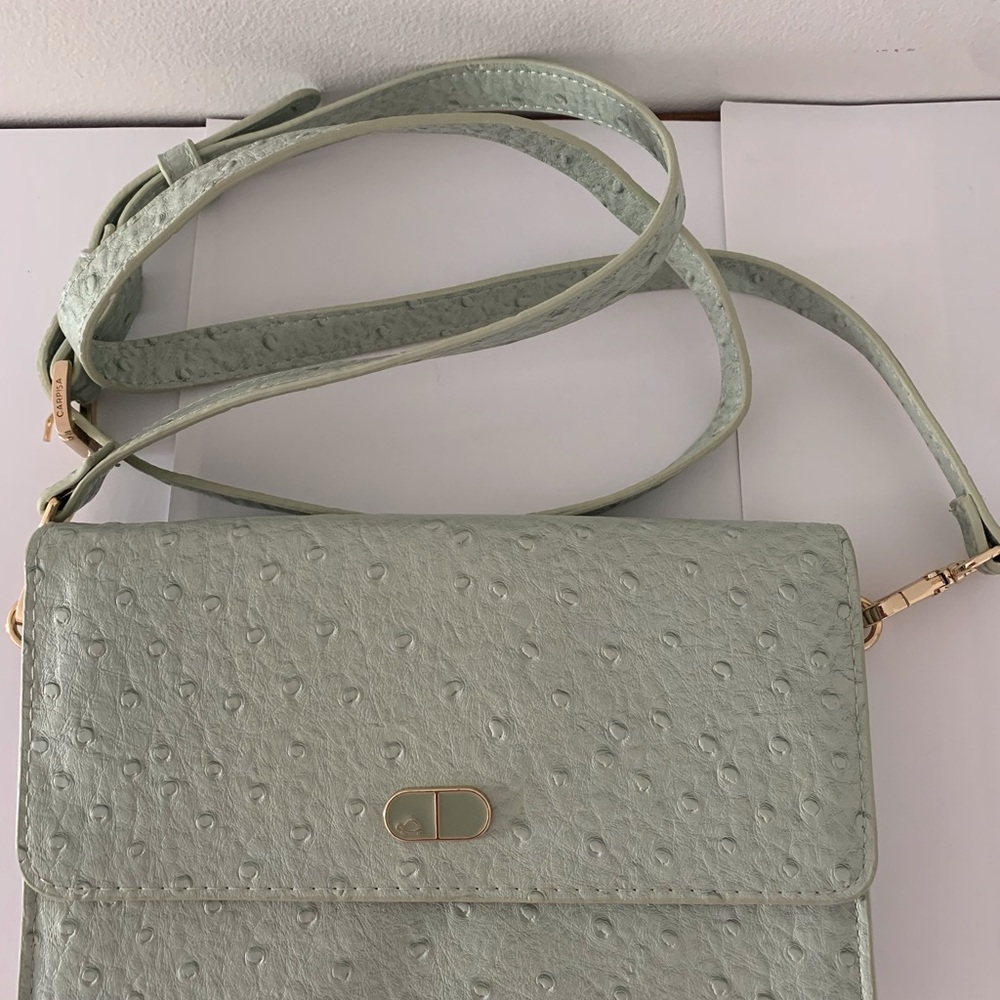 Elegant Mint Green Textured Women's Crossbody Wallet